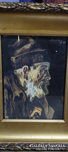 Jelzett festmény, idős férfi portré