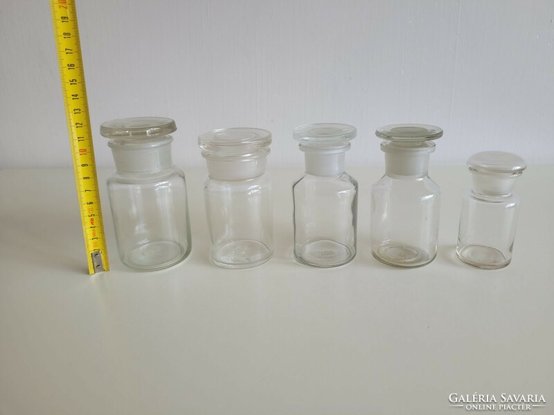 Old apothecary glass pharmacy glass bottle with stopper 5 apothecary bottles