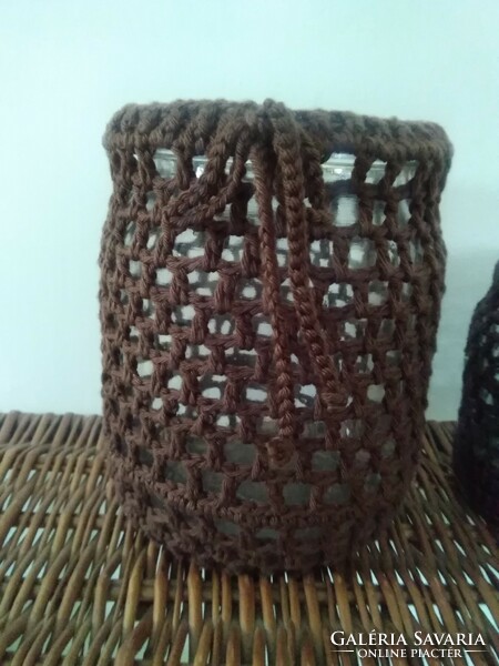 Candle holder - with crochet mantle / 2 pcs