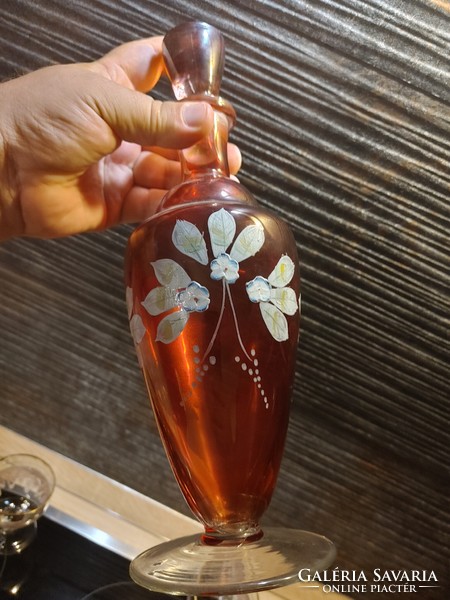 Kézzel festett pálinkás boros butella kiöntő   boros színes üveg  pálinkás üveg palack dugóval