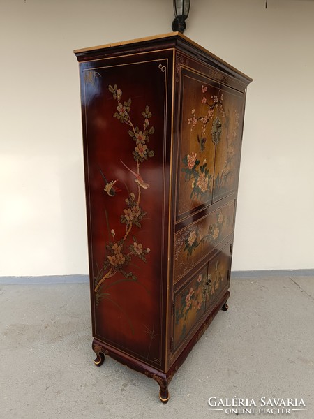 Antique Chinese furniture painted plant bird motif large gold lacquer 5 door cabinet 604 7799