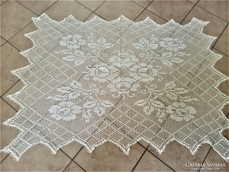 Old crocheted lace tablecloth - 105x150 cm