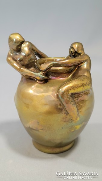 Extra rare, old Zsolnay eozin glaze Art Nouveau mermaid mini vase