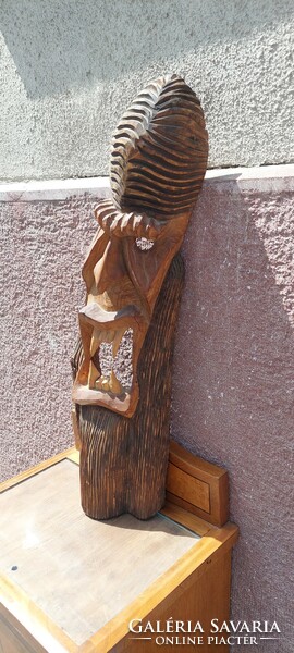 Carved wooden totem, forest head, 73 cm