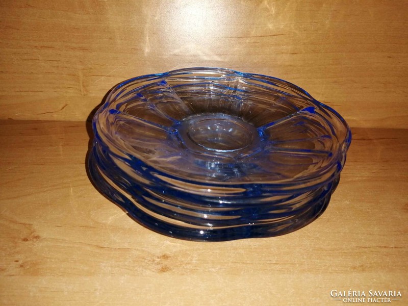 Retro kék üveg kistányér sütis tányér , 5 db egyben - átmérő 15,5 cm (2p)