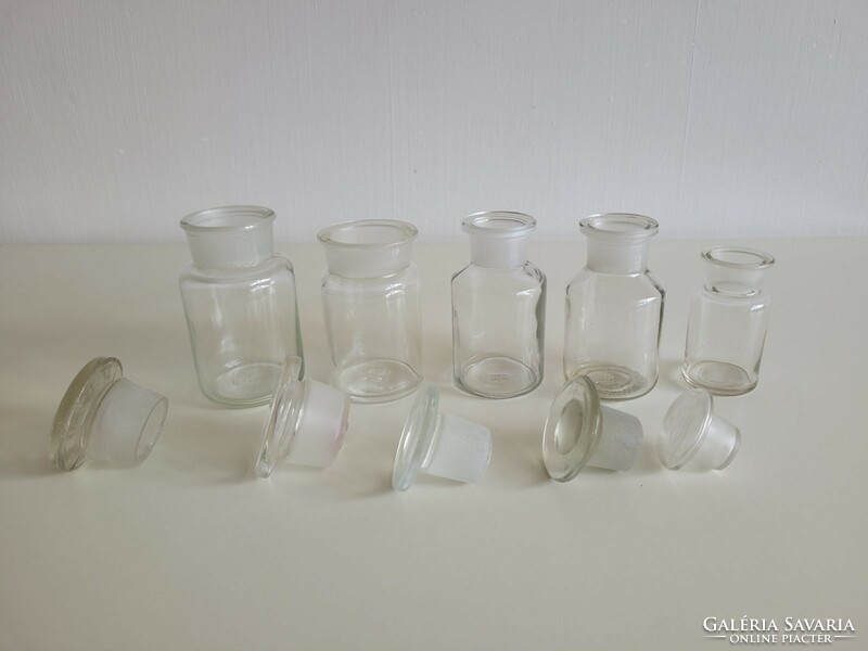 Old apothecary glass pharmacy glass bottle with stopper 5 apothecary bottles