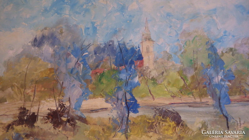 Árpád Huszthy: Szolnok Tisza bank painting