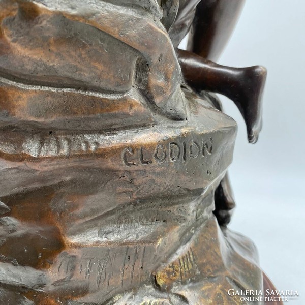Clodion mitológiai bronz szobor - Szatír és a Nimfa - M1359