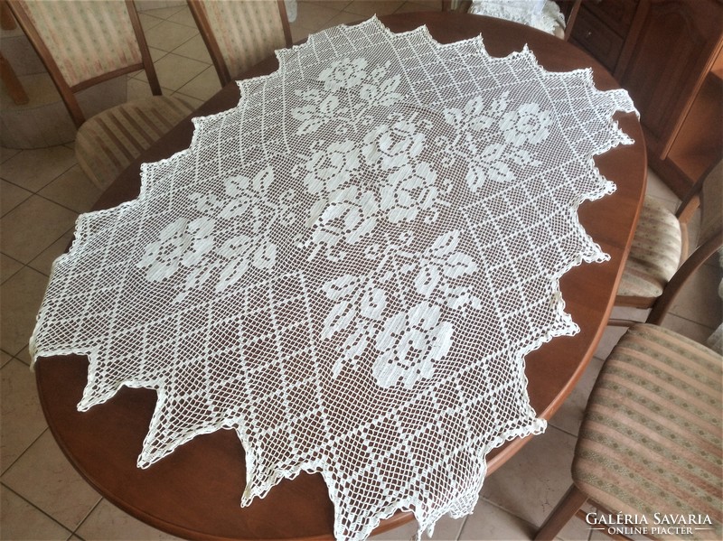 Old crocheted lace tablecloth - 105x150 cm