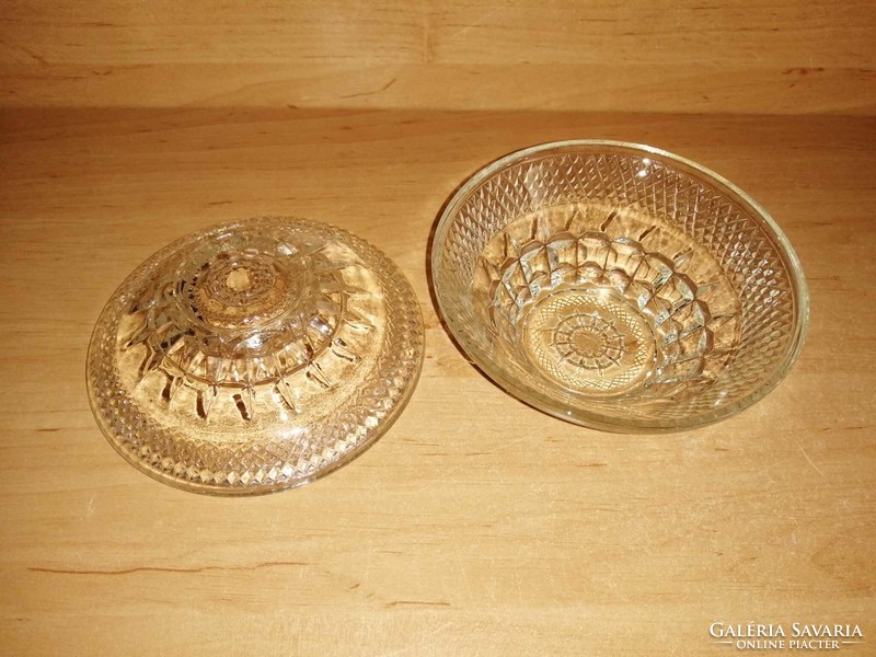Antik üveg cukortartó, bonbonier - átm. 12 cm (29/d)
