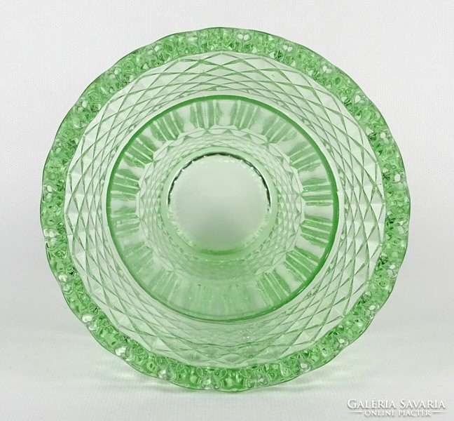 1O018 Mid century zöld préselt üveg váza 20 cm