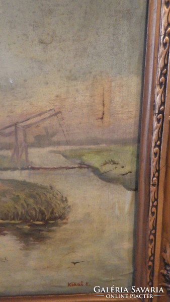 Kókai E. olaj-vászon életkép festmény blondel keretben 65x78 cm