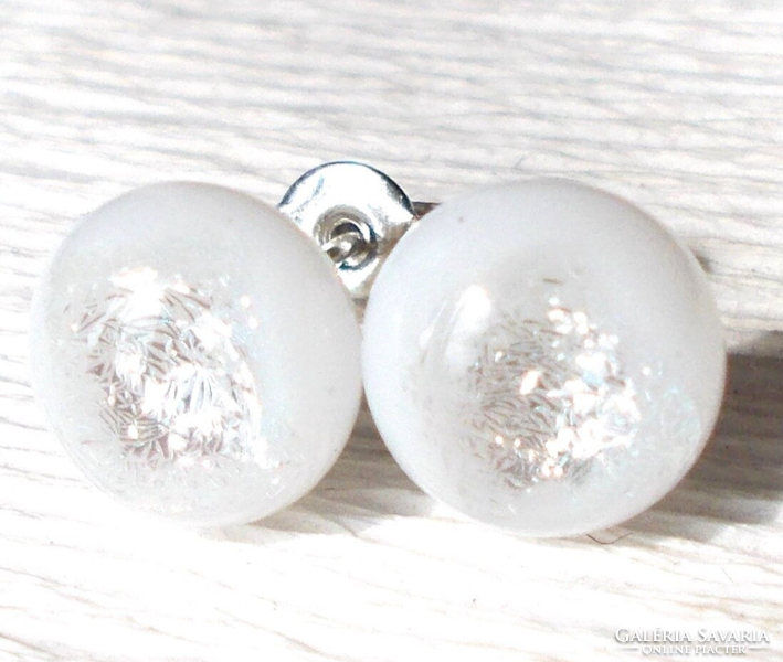 Stainless steel! White handmade glass earrings with a diamond shine