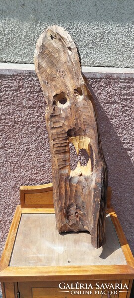 Carved wooden totem, forest head, 73 cm