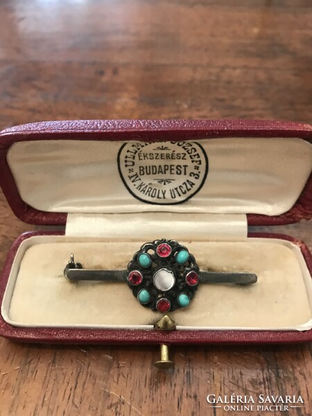 Antique silver turquoise stone brooch