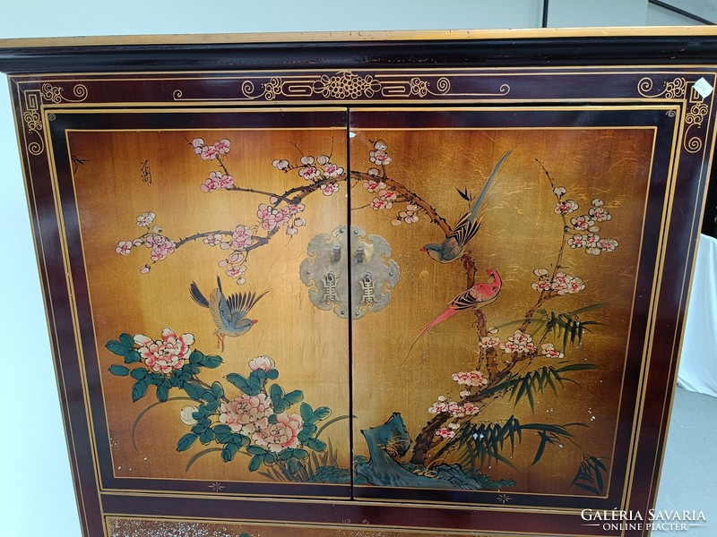 Antique Chinese furniture painted plant bird motif large gold lacquer 5 door cabinet 604 7799