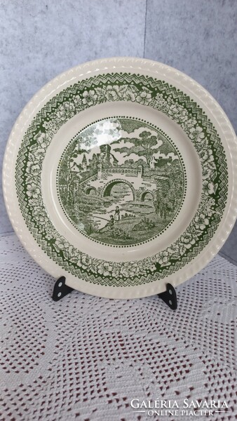 English faience porcelain flat plate, undamaged, diameter: 24 cm.