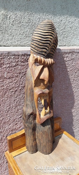 Carved wooden totem, forest head, 73 cm