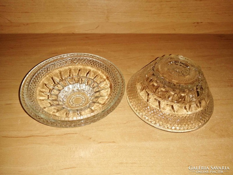 Antik üveg cukortartó, bonbonier - átm. 12 cm (29/d)