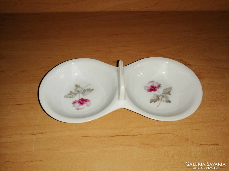 Alföldi porcelán sótartó, borstartó lila virágokkal - hossza 16 cm (5/d)