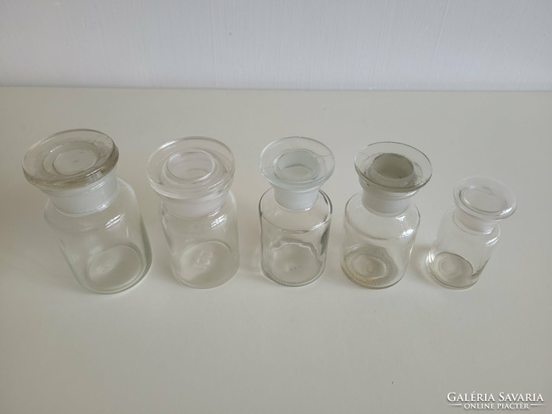 Régi patikaüveg gyógyszertári dugós üveg  palack 5 db patikai üveg