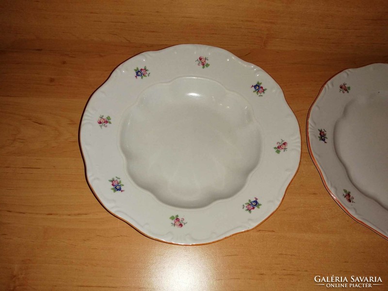 Zsolnay porcelain flower pattern deep plate and flat plate in one (2p)