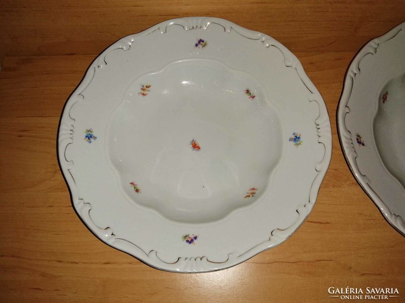 Zsolnay porcelain deep plate with feathered flower pattern in a pair (2p)