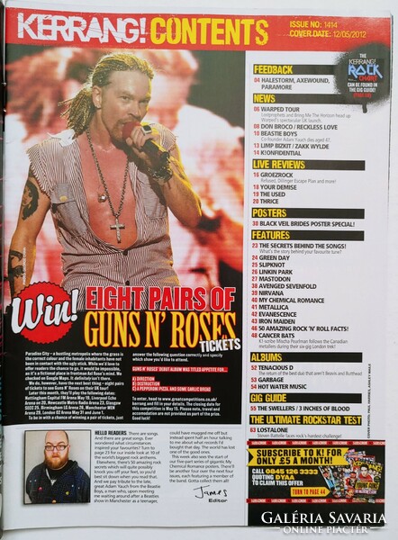 Kerrang magazin 12/5/12 Black Veil Brides Cancer Bats Linkin Nirvana Slipknot Metallica Maiden Seven