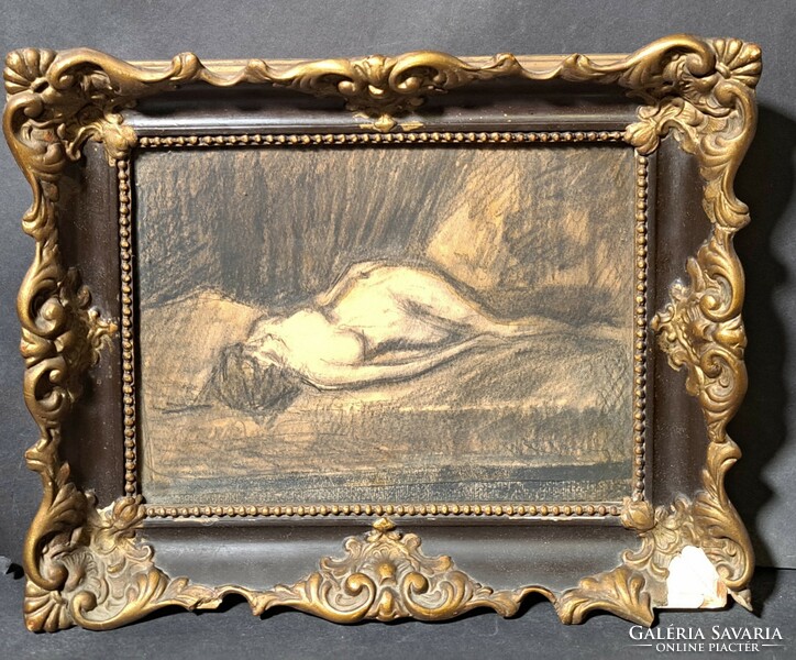 Nude, in antique frame - signed pencil drawing - painter of Jewish origin?