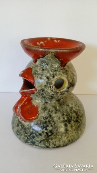 Juried, industrial ceramic rooster/candle holder, retro, mid-century