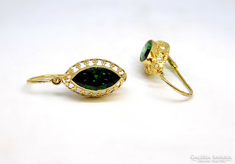Gold earrings with green and white stones (zal-au72866)