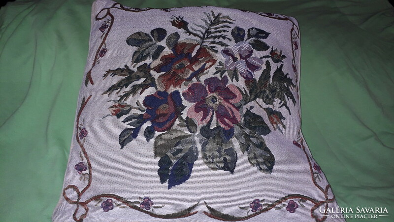 Antik Biedermeyer stílusú virág mintás angol tűgobelin díszpárna 39 x 39 cm a képek szerint