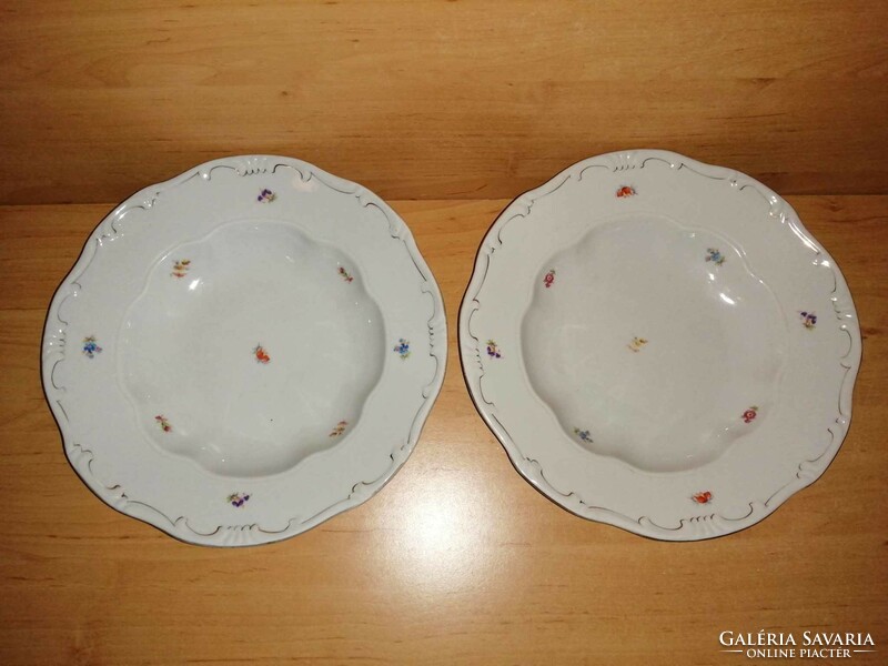 Zsolnay porcelain deep plate with feathered flower pattern in a pair (2p)