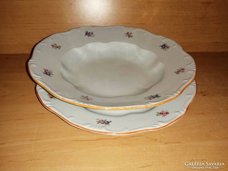 Zsolnay porcelain flower pattern deep plate and flat plate in one (2p)