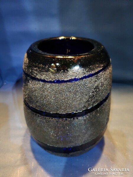 Üveg Fújt Szakított Különleges Váza Kék Színben