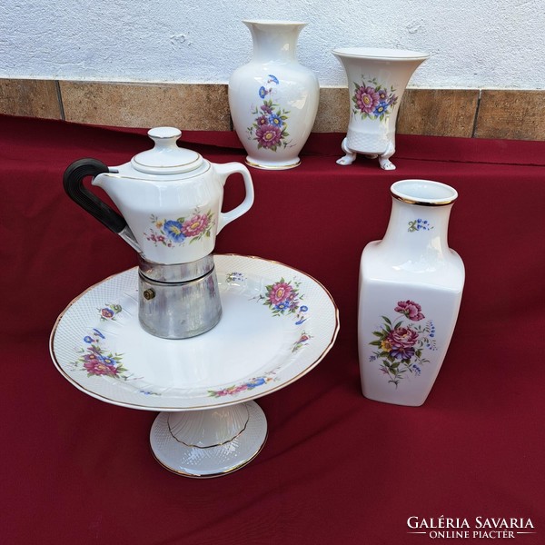 Hollóházi dawn pattern porcelains porcelain coffee maker cake plate cake holder vase peasant village