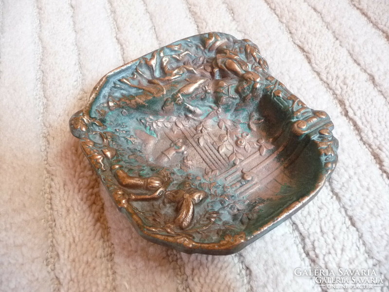Old bronze bowl with Snow White and the huntsman scene
