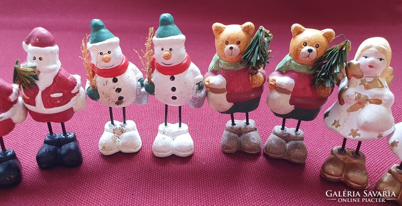 8db karácsonyi kerámia figura mikulás hóember maci angyal dekoráció kellék