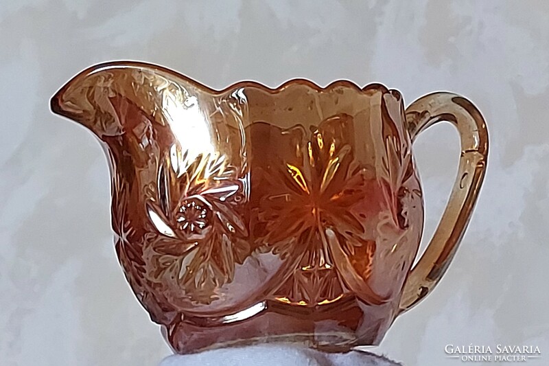 Art Nouveau Fenton carnival milk pouring jug in iridescent golden amber color