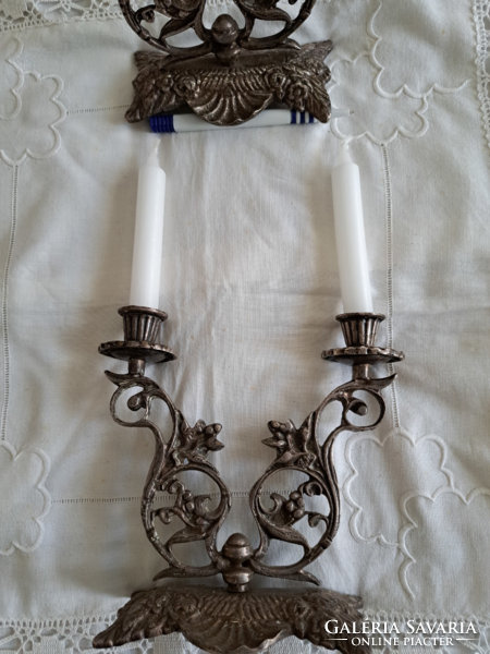 Pair of museum silver-plated copper candle holders, goldsmith's work