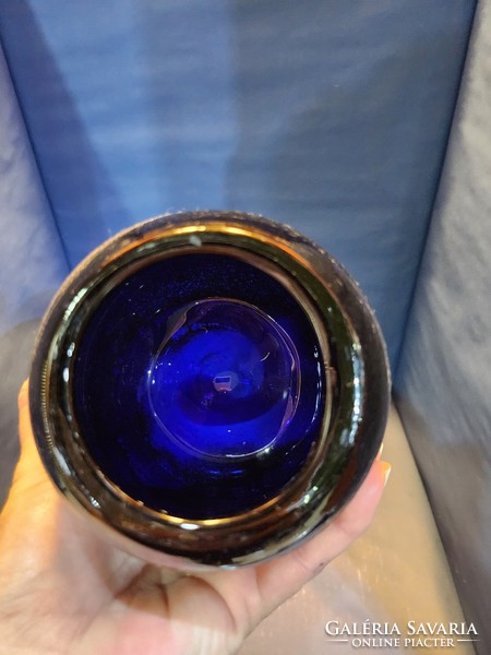 Üveg Fújt Szakított Különleges Váza Kék Színben