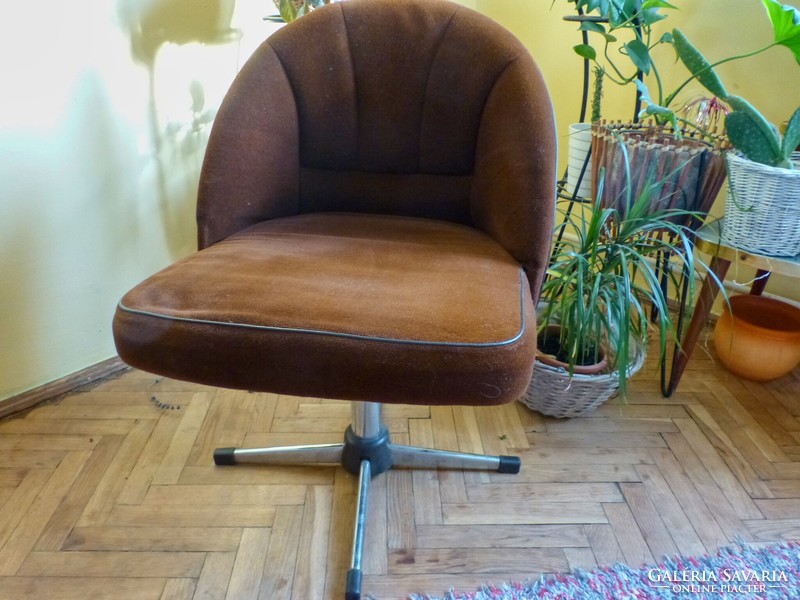 Retro, swivel armchair, coffee brown with original upholstery, club armchair