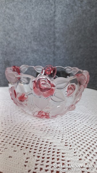 German waltherglas thick glass serving bowl, embossed rose decoration, height: 8 cm, diameter: 13 cm