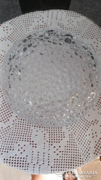 Retro vastag texturált  üveg gyümölcsöstál, finn littala Ultima Thule termékcsaládból, 9 X 19 cm,,