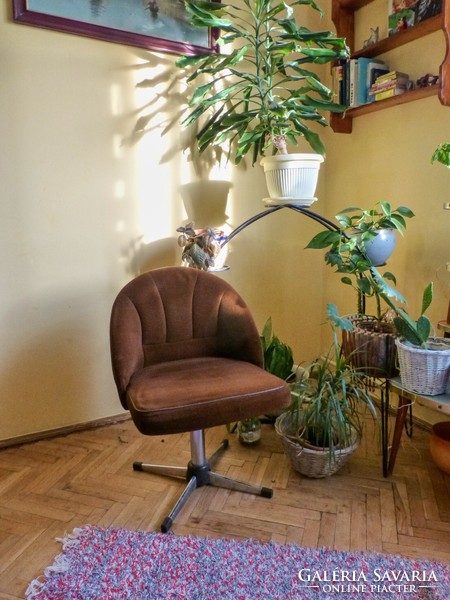 Retro, swivel armchair, coffee brown with original upholstery, club armchair