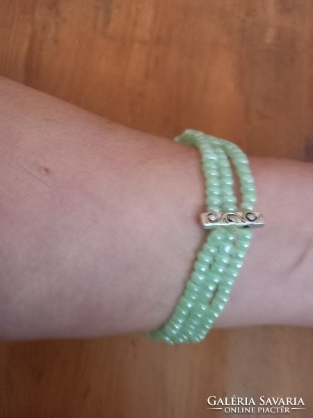 Apple green glass bead 3-row bracelet