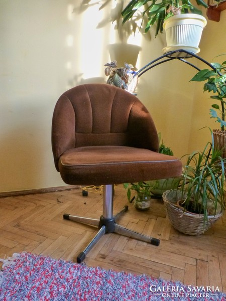 Retro, swivel armchair, coffee brown with original upholstery, club armchair