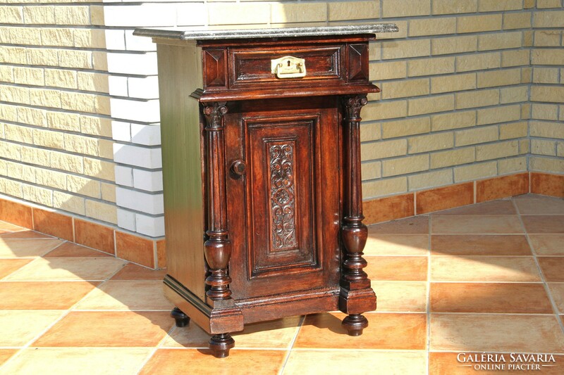 Bedside table with tin German column and marble top