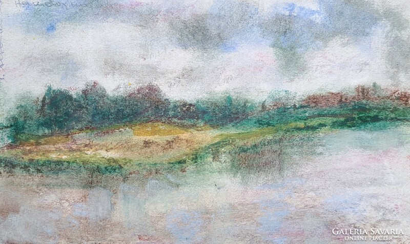 Ilona B. Altai: berettyóújfalu, 1993 - modern landscape with frame - péterné brusch