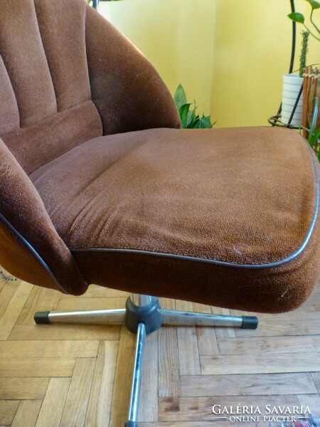 Retro, swivel armchair, coffee brown with original upholstery, club armchair